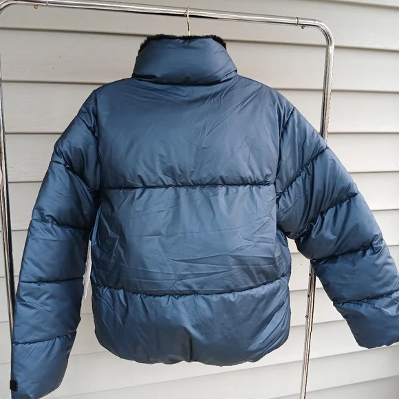 Nicole Miller NY Cropped Puffer Jacker Metallic Blue Various Sizes - Picture 11 of 15